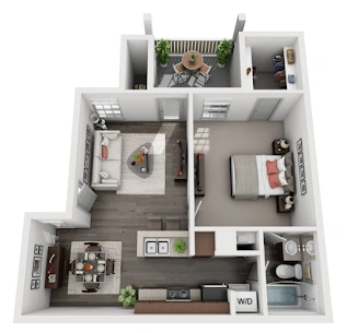 Plan A3 one bedroom apartment floor plan at Village Green of Bear Creek