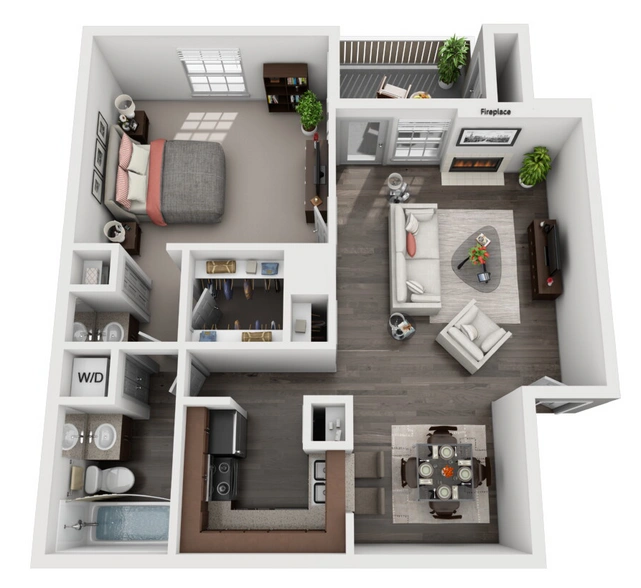 Plan A4 one bedroom apartment with den floor plan at Village Green of Bear Creek